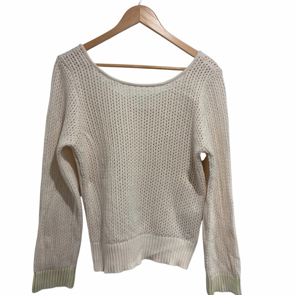 Cream 100% Cotton Knit Women's Long Sleeve Scoop Neck Sweater